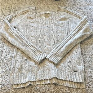 Hollister Cream V-Neck Cable Knit Sweater